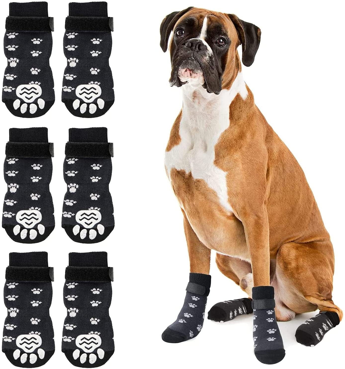 Rypet anti Slip Dog Socks 3 Pairs - Dog Grip Socks with Straps Traction Control for Indoor on Hardwood Floor Wear, Pet Paw Protector for Small Medium Large Dogs L Animals & Pet Supplies > Pet Supplies > Dog Supplies > Dog Apparel RYPET Large  