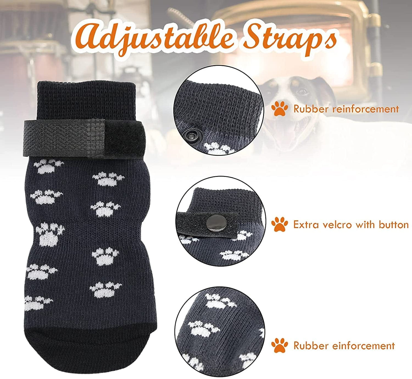 Rypet anti Slip Dog Socks 3 Pairs - Dog Grip Socks with Straps Traction Control for Indoor on Hardwood Floor Wear, Pet Paw Protector for Small Medium Large Dogs L Animals & Pet Supplies > Pet Supplies > Dog Supplies > Dog Apparel RYPET   