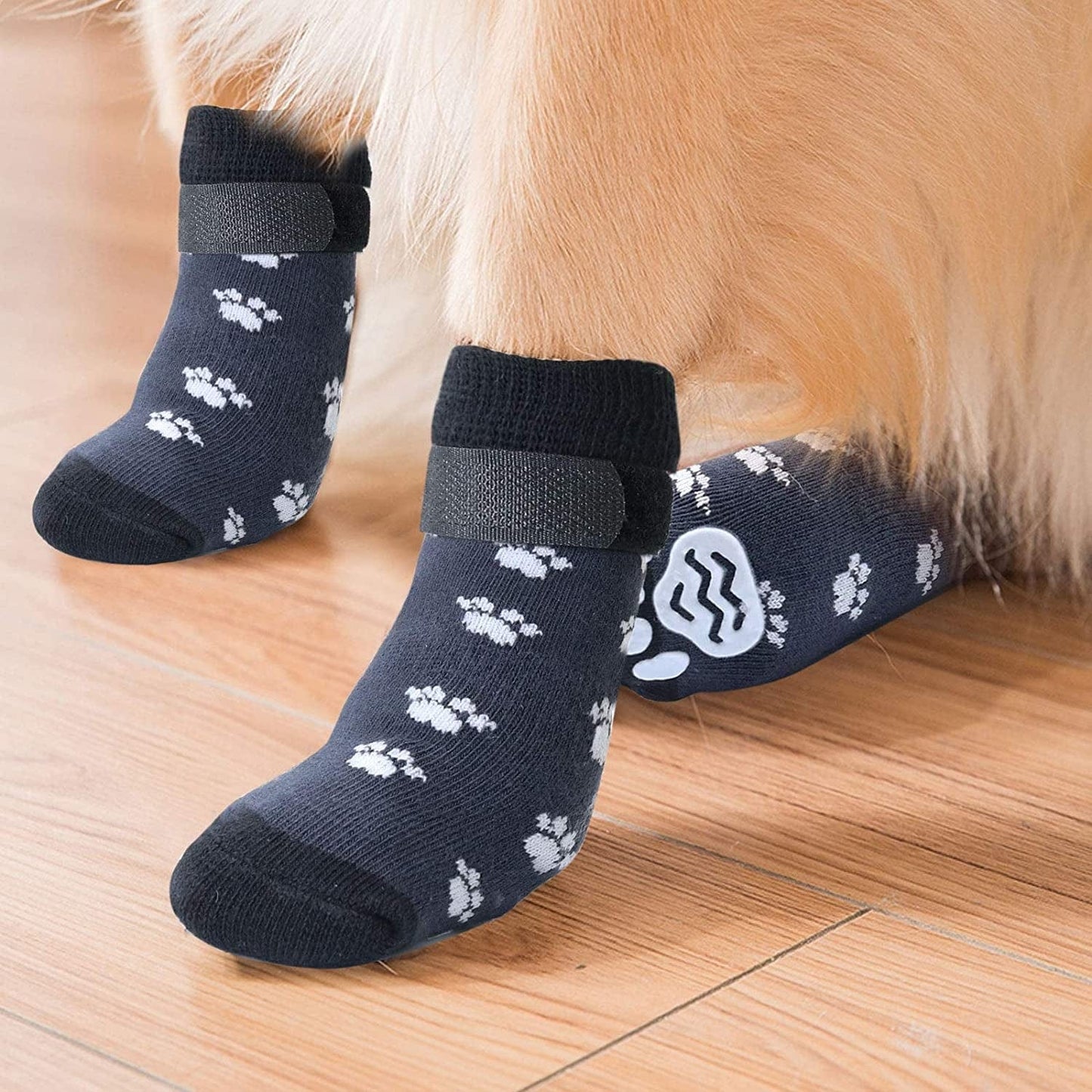 Rypet anti Slip Dog Socks 3 Pairs - Dog Grip Socks with Straps Traction Control for Indoor on Hardwood Floor Wear, Pet Paw Protector for Small Medium Large Dogs L Animals & Pet Supplies > Pet Supplies > Dog Supplies > Dog Apparel RYPET   