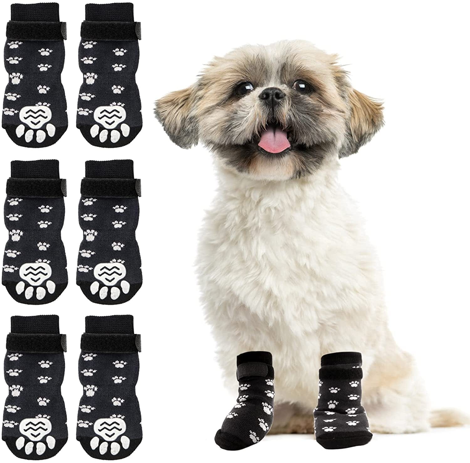 Rypet anti Slip Dog Socks 3 Pairs - Dog Grip Socks with Straps Traction Control for Indoor on Hardwood Floor Wear, Pet Paw Protector for Small Medium Large Dogs L Animals & Pet Supplies > Pet Supplies > Dog Supplies > Dog Apparel RYPET Small  