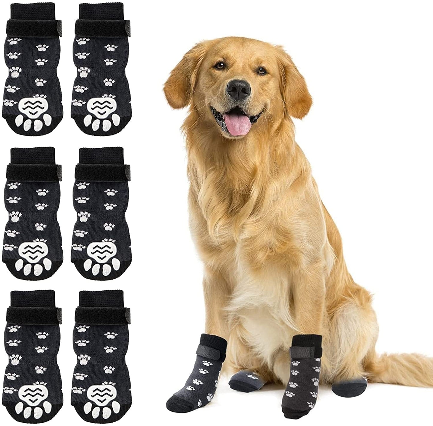 Rypet anti Slip Dog Socks 3 Pairs - Dog Grip Socks with Straps Traction Control for Indoor on Hardwood Floor Wear, Pet Paw Protector for Small Medium Large Dogs L Animals & Pet Supplies > Pet Supplies > Dog Supplies > Dog Apparel RYPET Medium  