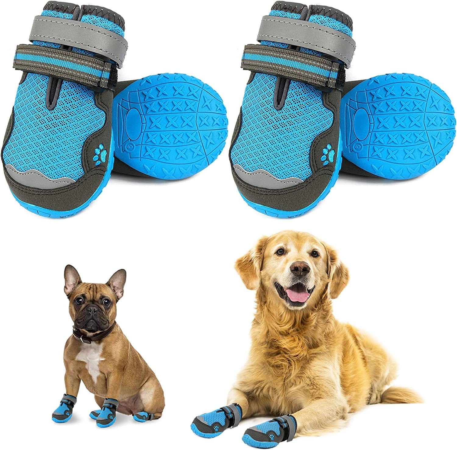 Rypet Dog Boots for Hot Pavement Shoes for Medium Large Dogs Breathable Mesh Dog Summer Shoes with Reflective Strips Rugged Anti-Slip Sole Blue 4PCS Animals & Pet Supplies > Pet Supplies > Dog Supplies > Dog Apparel RYPET   