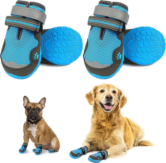 Rypet Dog Boots for Hot Pavement Shoes for Medium Large Dogs Breathable Mesh Dog Summer Shoes with Reflective Strips Rugged Anti-Slip Sole Blue 4PCS Animals & Pet Supplies > Pet Supplies > Dog Supplies > Dog Apparel RYPET   