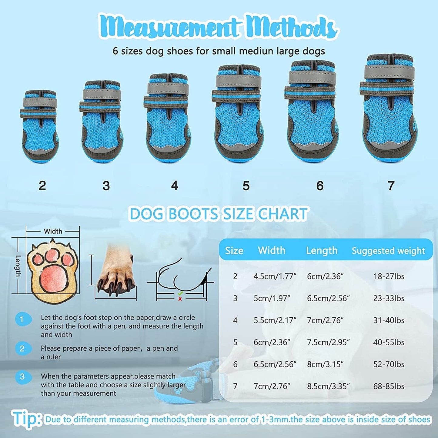 Rypet Dog Boots for Hot Pavement Shoes for Medium Large Dogs Breathable Mesh Dog Summer Shoes with Reflective Strips Rugged Anti-Slip Sole Blue 4PCS Animals & Pet Supplies > Pet Supplies > Dog Supplies > Dog Apparel RYPET   