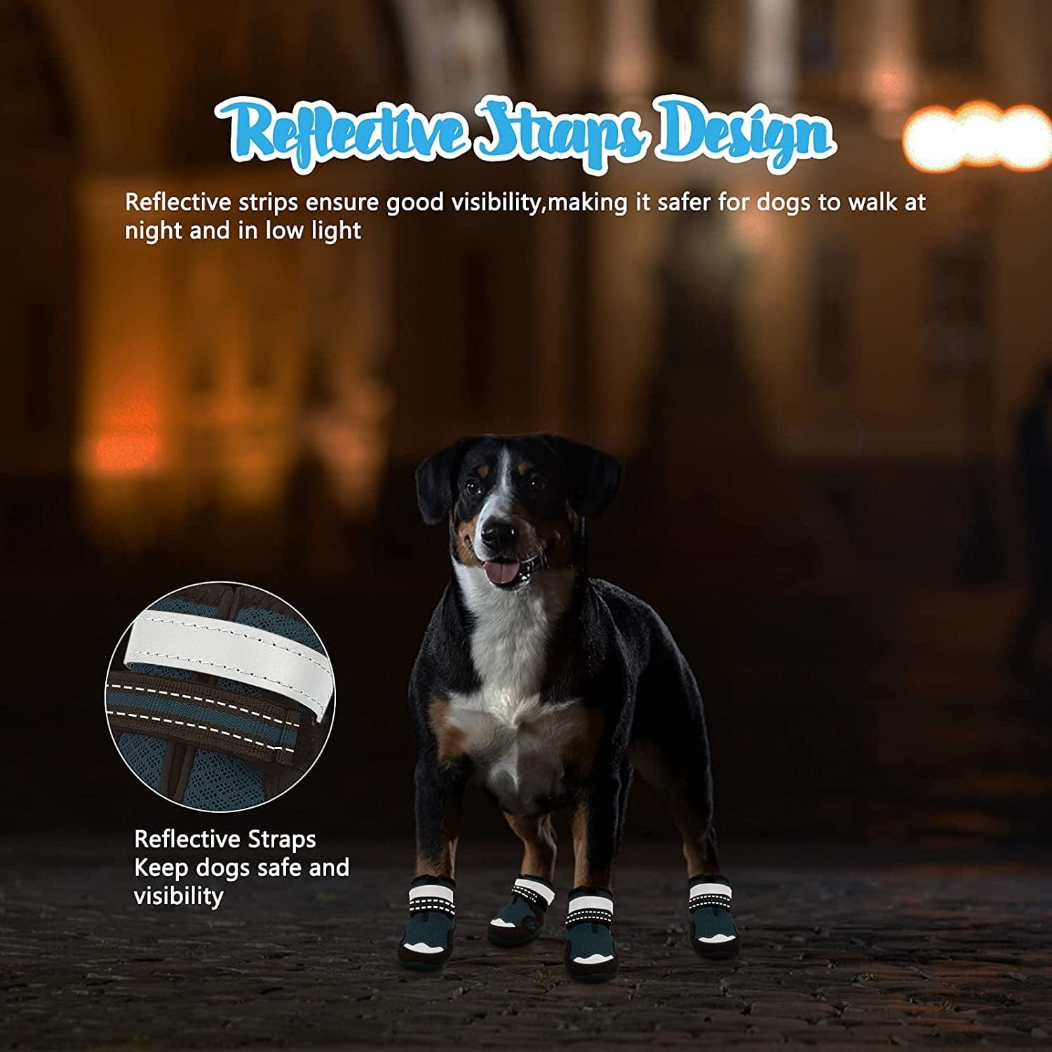 Rypet Dog Boots for Hot Pavement Shoes for Medium Large Dogs Breathable Mesh Dog Summer Shoes with Reflective Strips Rugged Anti-Slip Sole Blue 4PCS Animals & Pet Supplies > Pet Supplies > Dog Supplies > Dog Apparel RYPET   
