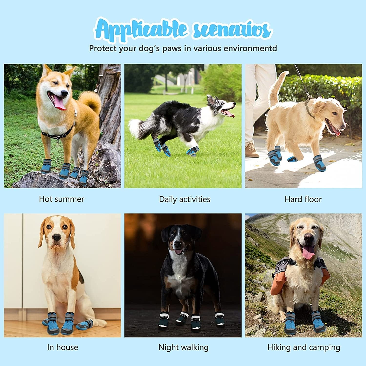 Rypet Dog Boots for Hot Pavement Shoes for Medium Large Dogs Breathable Mesh Dog Summer Shoes with Reflective Strips Rugged Anti-Slip Sole Blue 4PCS Animals & Pet Supplies > Pet Supplies > Dog Supplies > Dog Apparel RYPET   