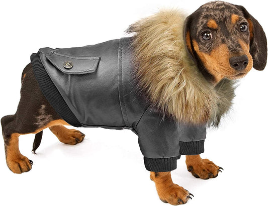 Rypet Dog Leather Jacket Waterproof - Small Dog Winter Coat Puppy Jacket for Winter Weather Black XXL Animals & Pet Supplies > Pet Supplies > Dog Supplies > Dog Apparel Rypet Black XL(Chest Girth:19.5", Neck Girth:15") 