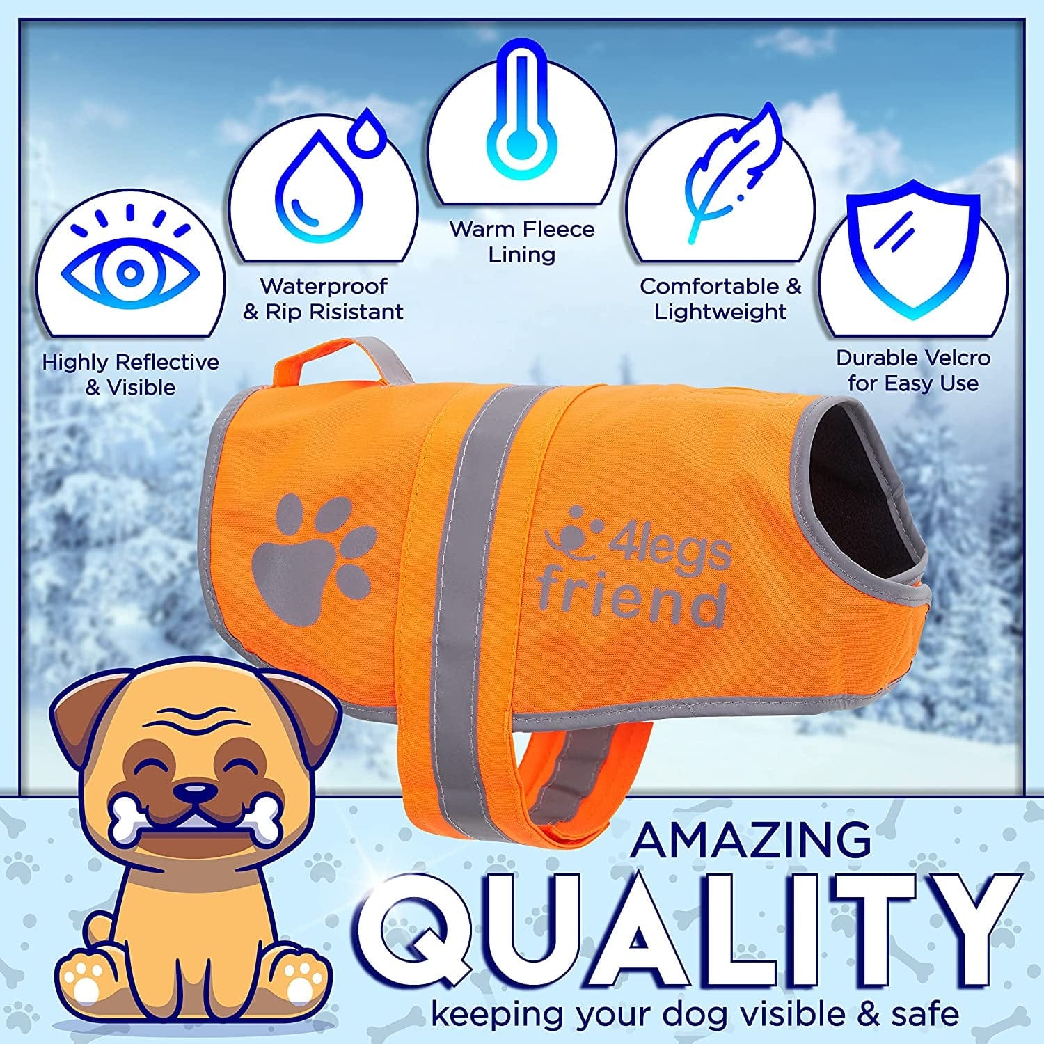 Safety Orange Reflective Lightweight Fleece Vest with Leash Hole 5 Sizes - High Visibility Coat for Outdoor Activity Day and Night, Keep Your Dog Visible, Safe from Cars & Hunting Accidents Animals & Pet Supplies > Pet Supplies > Dog Supplies > Dog Apparel 4LegsFriend   