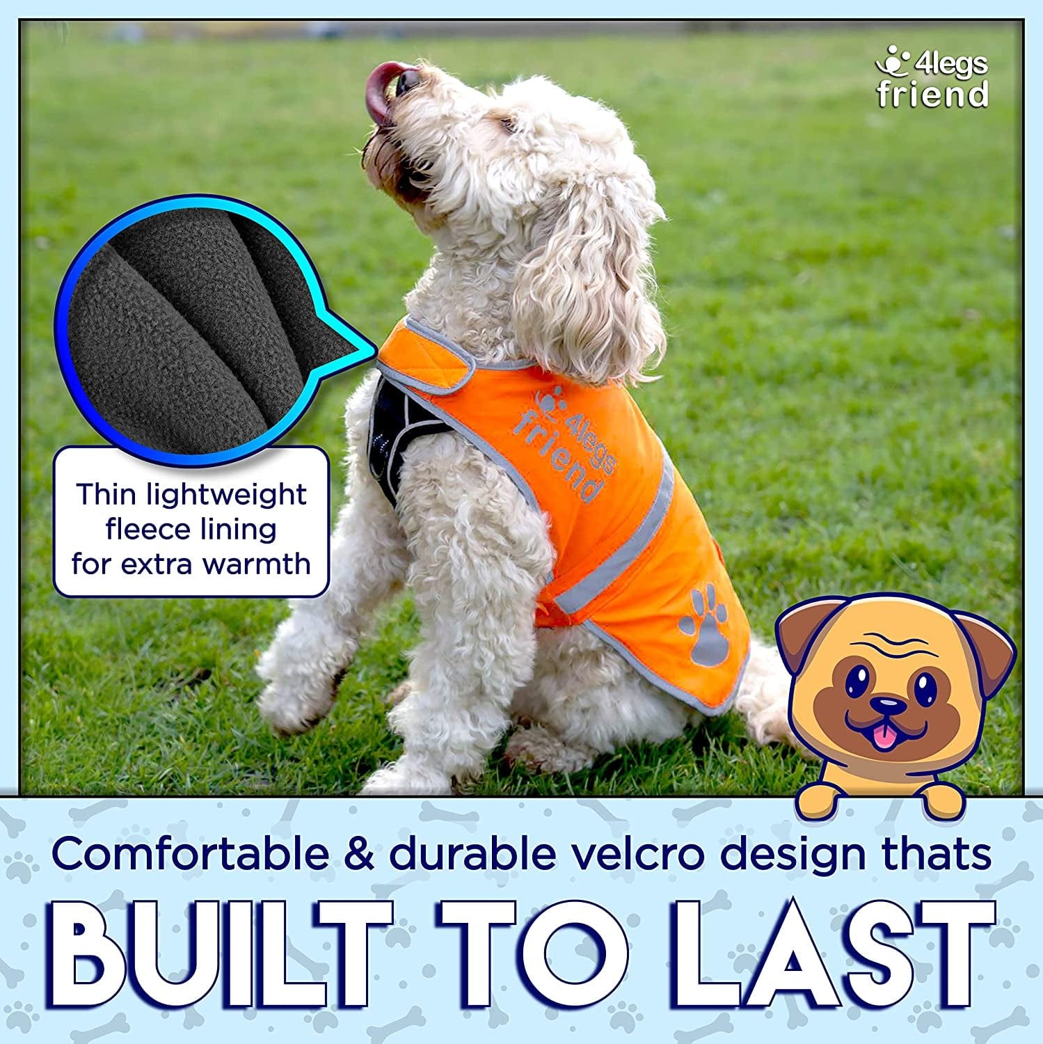 Safety Orange Reflective Lightweight Fleece Vest with Leash Hole 5 Sizes - High Visibility Coat for Outdoor Activity Day and Night, Keep Your Dog Visible, Safe from Cars & Hunting Accidents Animals & Pet Supplies > Pet Supplies > Dog Supplies > Dog Apparel 4LegsFriend   