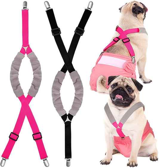 Saintrygo 2 Pieces Dog Diaper Suspenders Belly Bands Canine Harness Keep Diaper on Your Dog for Small Medium and Large Dogs (Black, Pink, Medium) Animals & Pet Supplies > Pet Supplies > Dog Supplies > Dog Apparel Saintrygo Black, Pink Medium 