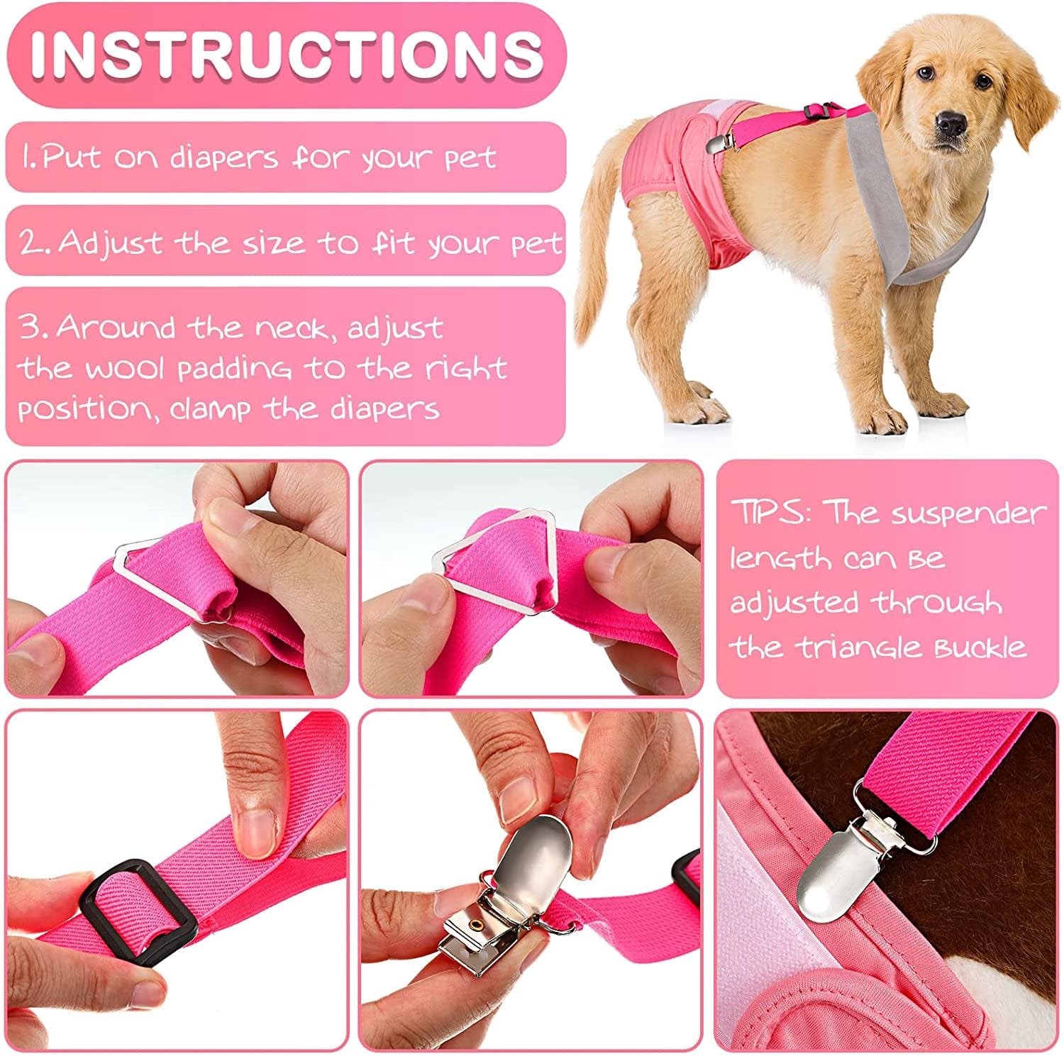 Saintrygo 2 Pieces Dog Diaper Suspenders Belly Bands Canine Harness Keep Diaper on Your Dog for Small Medium and Large Dogs (Black, Pink, Medium)