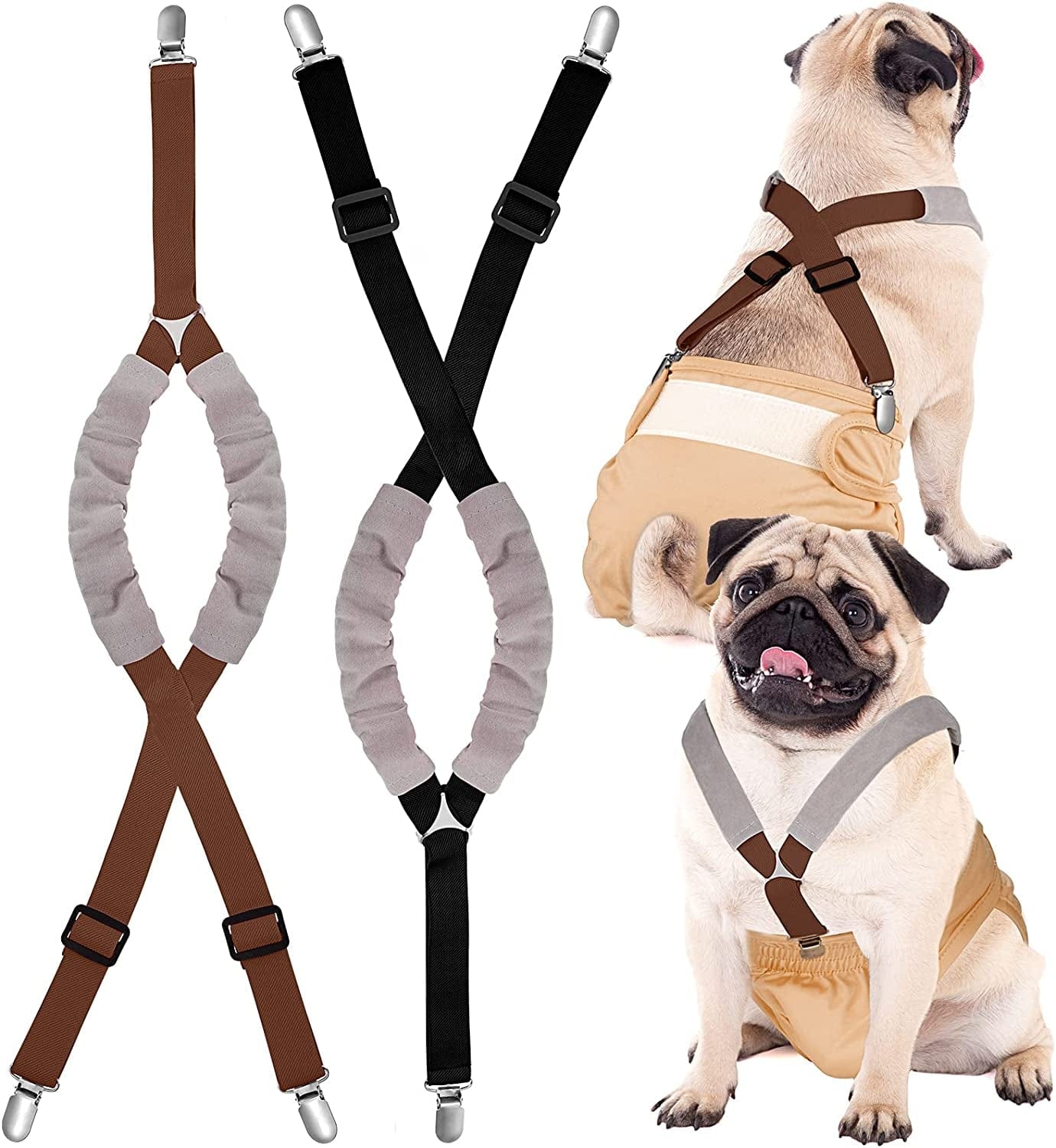 Saintrygo 2 Pieces Dog Diaper Suspenders Belly Bands Canine Harness Keep Diaper on Your Dog for Small Medium and Large Dogs (Black, Pink, Medium) Animals & Pet Supplies > Pet Supplies > Dog Supplies > Dog Apparel Saintrygo Black, Brown Medium 