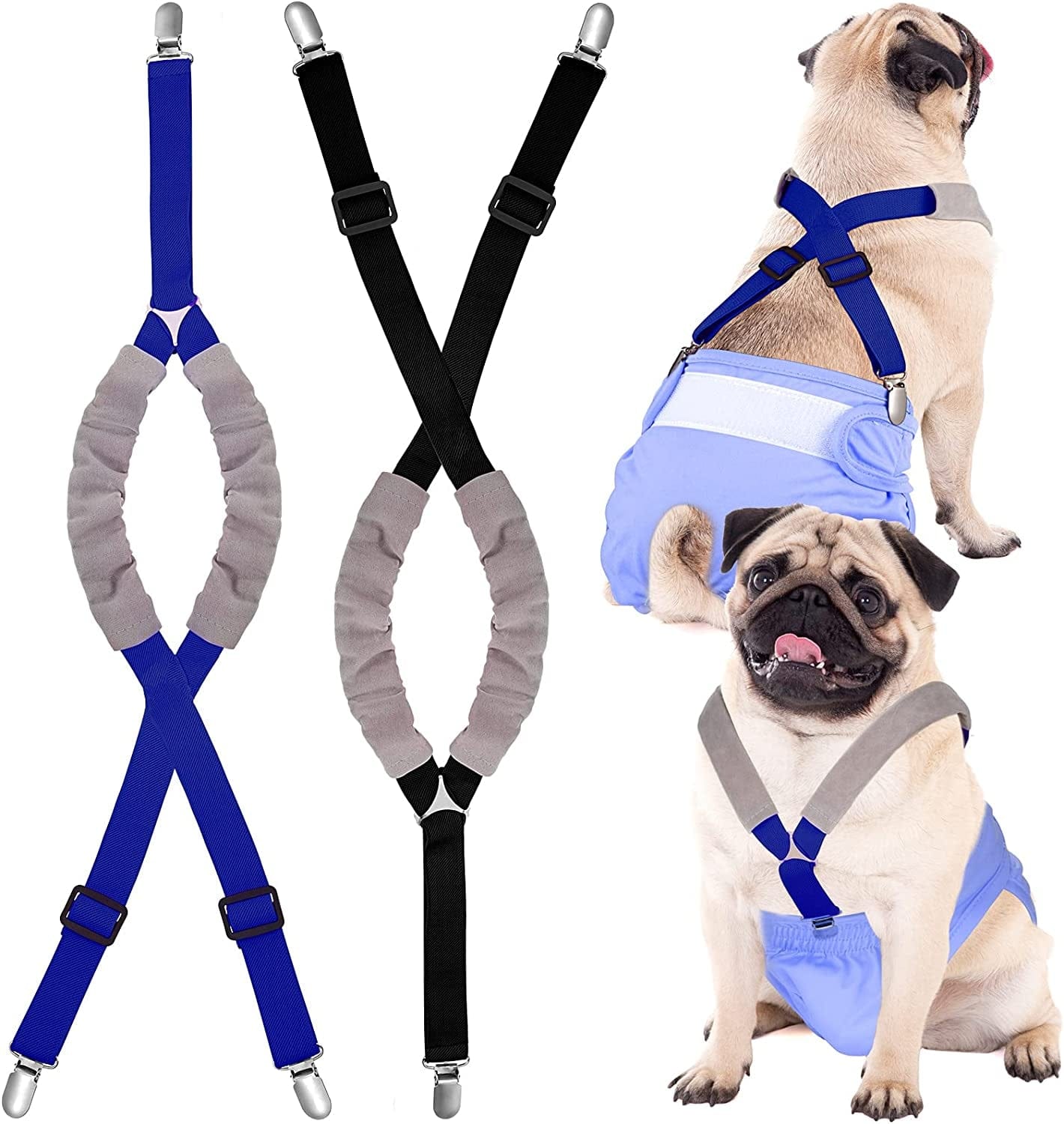 Saintrygo 2 Pieces Dog Diaper Suspenders Belly Bands Canine Harness Keep Diaper on Your Dog for Small Medium and Large Dogs (Black, Pink, Medium) Animals & Pet Supplies > Pet Supplies > Dog Supplies > Dog Apparel Saintrygo Black, Blue Medium 