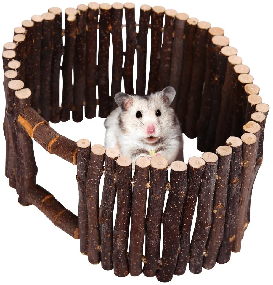 SAWMONG Flexible Wood Hideout, Hamster Rat Natural Apple Sticks Door Fence, Tunnel & Hideout for Hamster, Mouse, Gerbil, Small Animals Chew Toys Habitat Décor Animals & Pet Supplies > Pet Supplies > Small Animal Supplies > Small Animal Habitat Accessories SAWMONG   