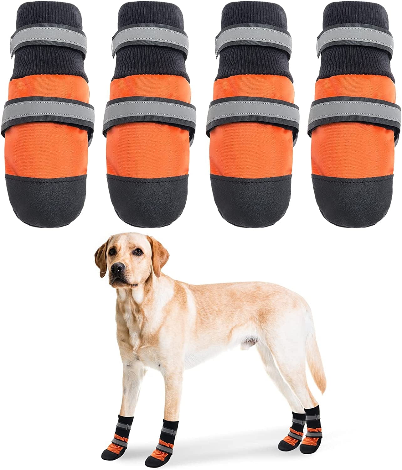 SCENEREAL Dog Boots, Anti-Slip Waterproof Dog Shoes for Hot Pavement Snow Rain with Reflective Strip, Paw Protectors with Traction Control for Hardwood Floors, for Medium Large Dogs in Winter Summer Animals & Pet Supplies > Pet Supplies > Dog Supplies > Dog Apparel SCENEREAL   