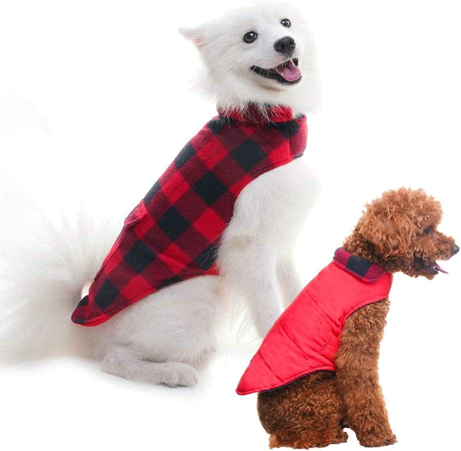 SCENEREAL Dog Winter Clothes Reversible Jacket Warm Coat Windproof Waterproof Plaid Vest Christmas Suit for Small Medium Large Dogs Pets Cold Weather Wearing Animals & Pet Supplies > Pet Supplies > Dog Supplies > Dog Apparel SAILE   