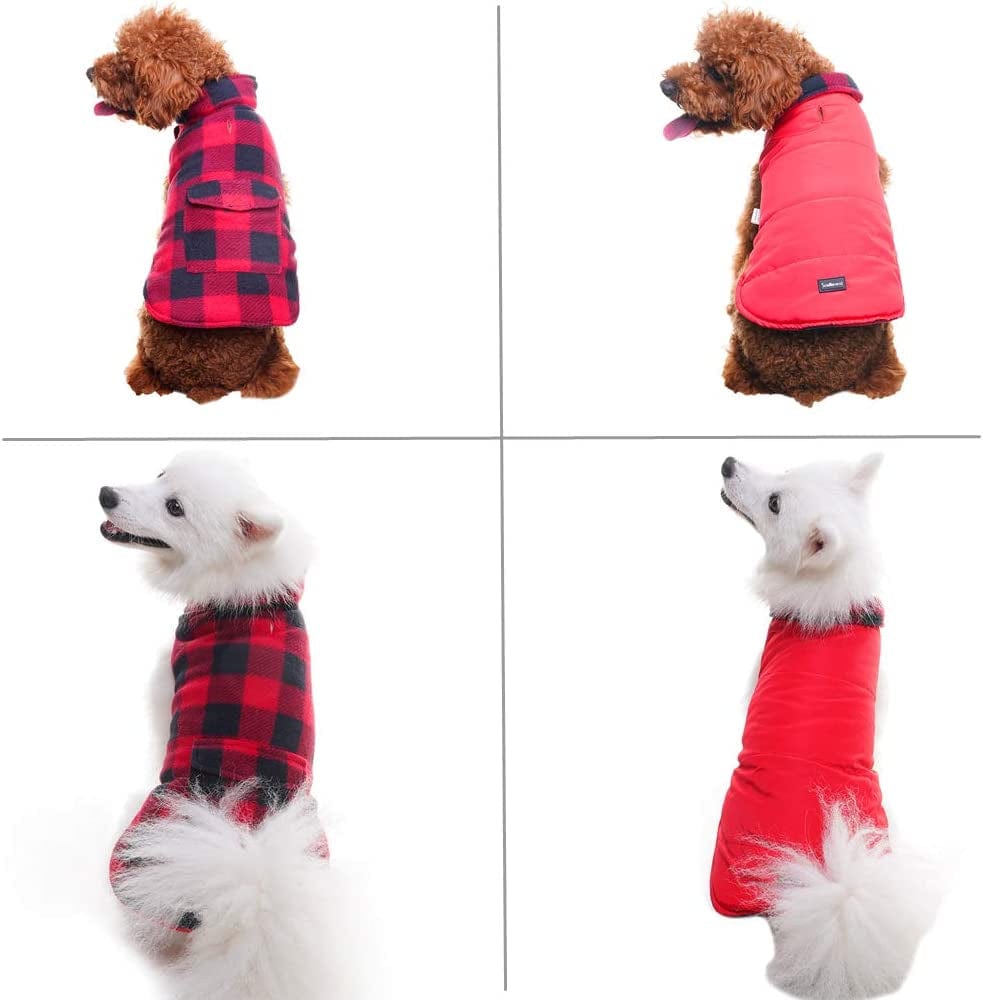 SCENEREAL Dog Winter Clothes Reversible Jacket Warm Coat Windproof Waterproof Plaid Vest Christmas Suit for Small Medium Large Dogs Pets Cold Weather Wearing Animals & Pet Supplies > Pet Supplies > Dog Supplies > Dog Apparel SAILE   