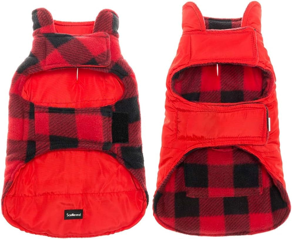 SCENEREAL Dog Winter Clothes Reversible Jacket Warm Coat Windproof Waterproof Plaid Vest Christmas Suit for Small Medium Large Dogs Pets Cold Weather Wearing Animals & Pet Supplies > Pet Supplies > Dog Supplies > Dog Apparel SAILE   