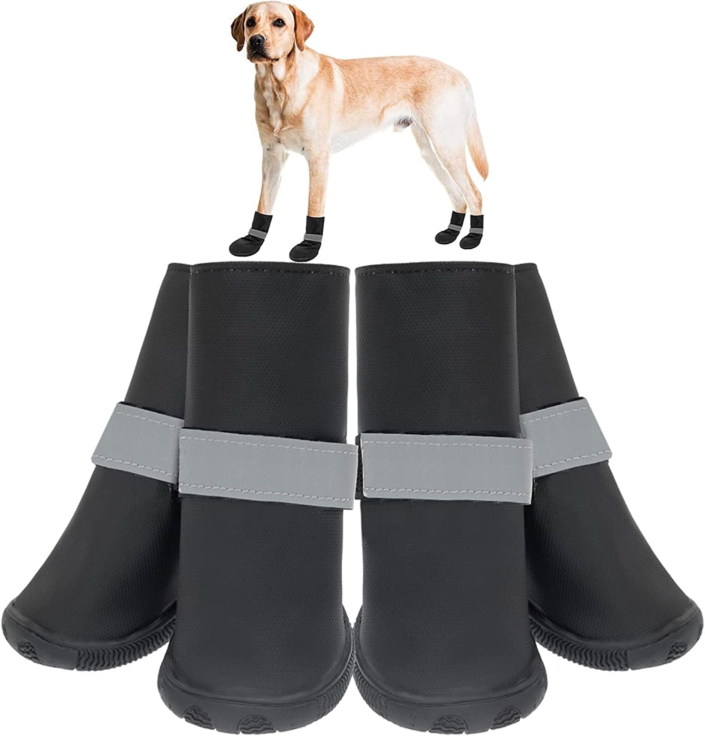 SCENEREAL Waterproof Dog Boots for Hot Pavement Hardwood Floors, Non-Slip Dog Shoes with Reflective Strips, 4 PCS Soft Breathable Paw Protectors for Small Medium Large Dogs Summer Winter Use Animals & Pet Supplies > Pet Supplies > Dog Supplies > Dog Apparel SCENEREAL L  