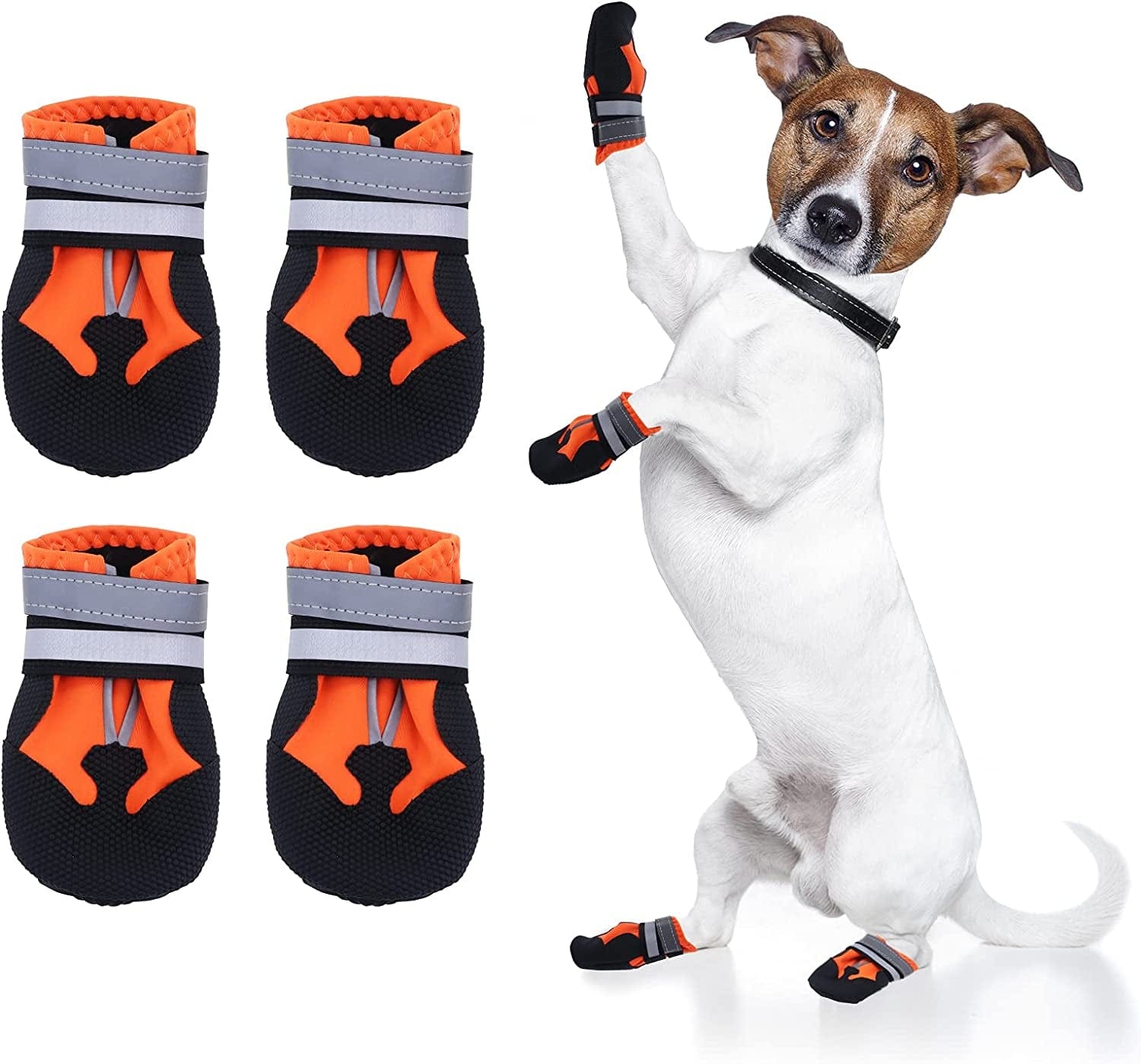 Seahelms Dog Boots Paw Protector - Waterproof Dog Shoes - Durable Outdoor Puppy Booties with Reflective Strips for Small Medium and Large Dogs (Orange, S) Animals & Pet Supplies > Pet Supplies > Dog Supplies > Dog Apparel Seahelms   