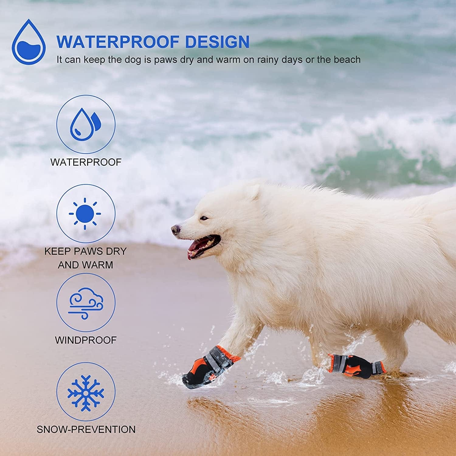 Seahelms Dog Boots Paw Protector - Waterproof Dog Shoes - Durable Outdoor Puppy Booties with Reflective Strips for Small Medium and Large Dogs (Orange, S) Animals & Pet Supplies > Pet Supplies > Dog Supplies > Dog Apparel Seahelms   