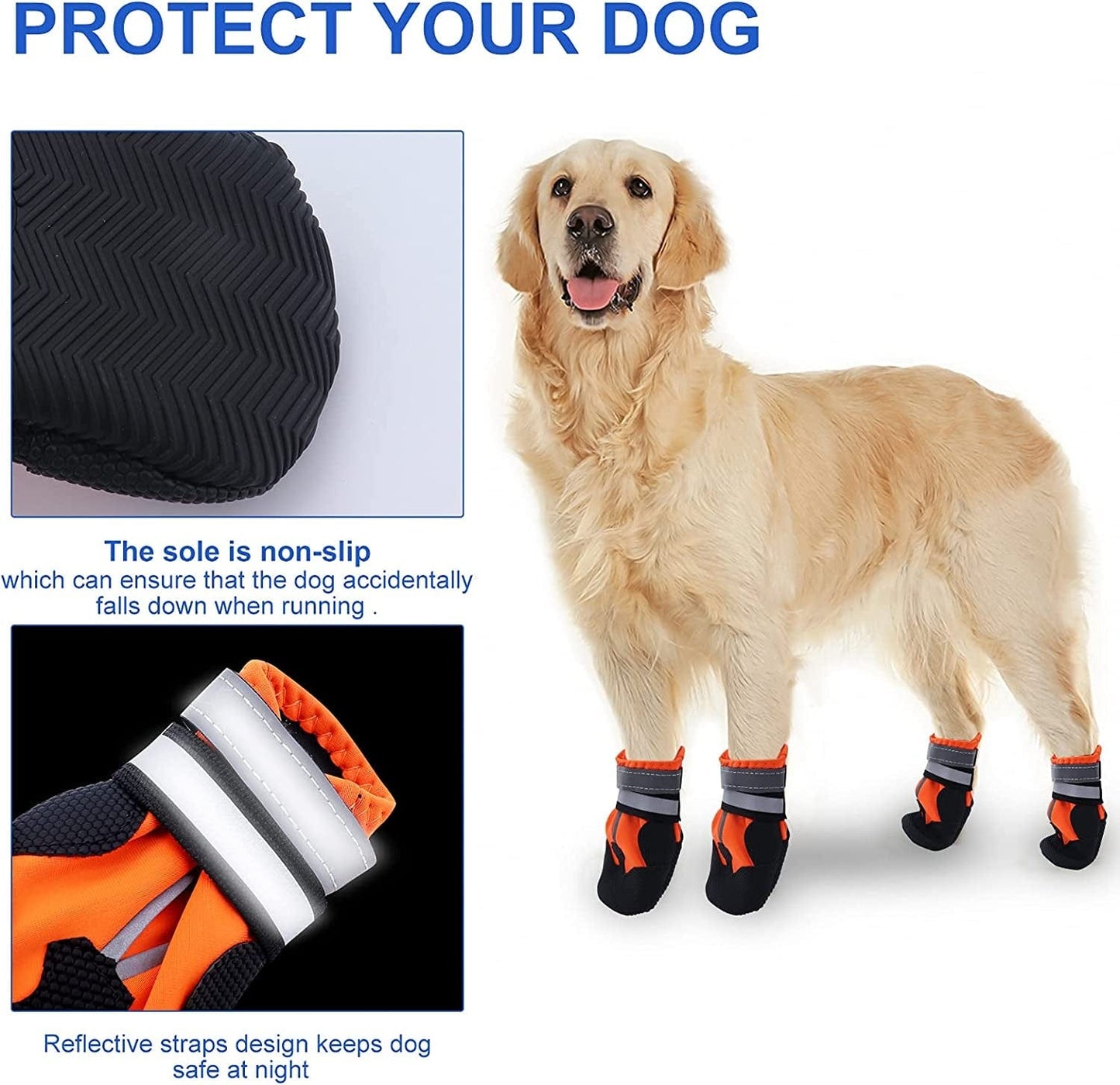 Seahelms Dog Boots Paw Protector - Waterproof Dog Shoes - Durable Outdoor Puppy Booties with Reflective Strips for Small Medium and Large Dogs (Orange, S) Animals & Pet Supplies > Pet Supplies > Dog Supplies > Dog Apparel Seahelms   