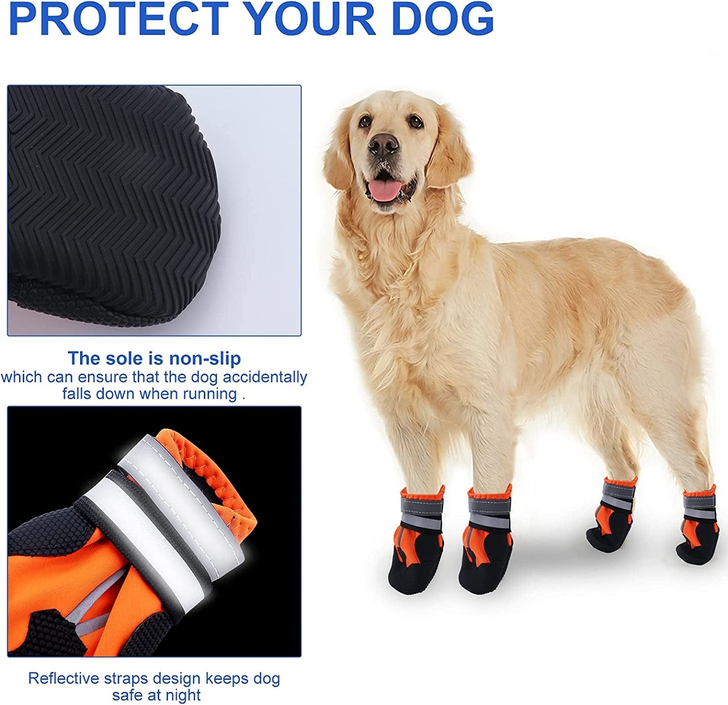 Seahelms Dog Boots Paw Protector - Waterproof Dog Shoes - Durable Outdoor Puppy Booties with Reflective Strips for Small Medium and Large Dogs (Orange, S) Animals & Pet Supplies > Pet Supplies > Dog Supplies > Dog Apparel Seahelms   