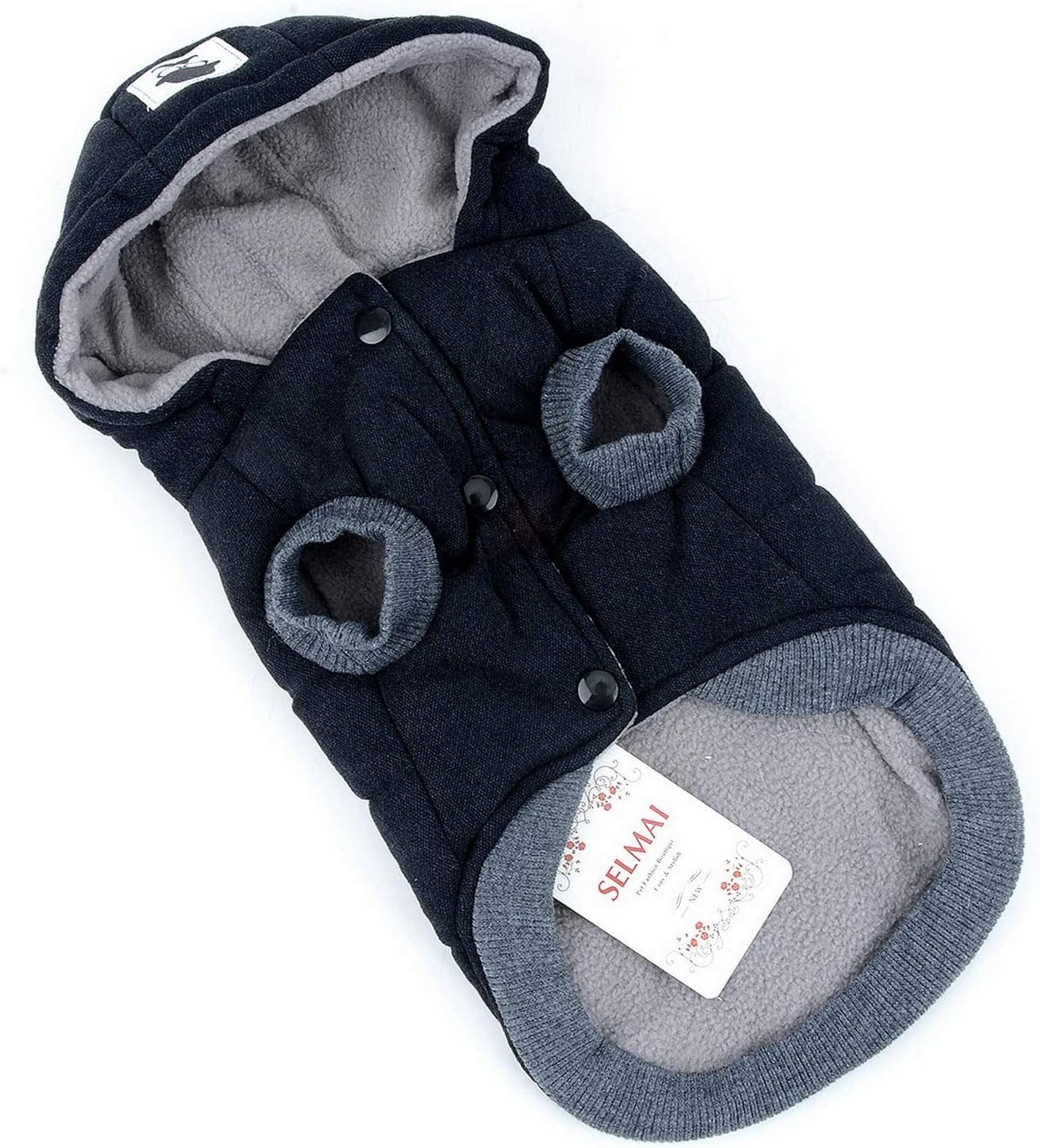 SELMAI Fleece Dog Hoodie Winter Coat for Small Boy Dog Cat Puppy Cotton Hooded Jacket Chihuahua Clothes Girl Boy Yorkie Pet Walking Outdoor Black S Animals & Pet Supplies > Pet Supplies > Dog Supplies > Dog Apparel SELMAI   