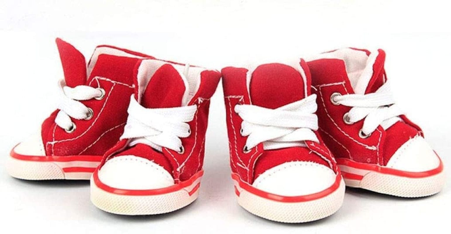 SENERY Pet Canvas Boots Candy Color Puppy Nonslip Causal Dog Shoes Lace up Outdoor Booties Sneaker Paw Protector Animals & Pet Supplies > Pet Supplies > Dog Supplies > Dog Apparel SENERY Red size 4 