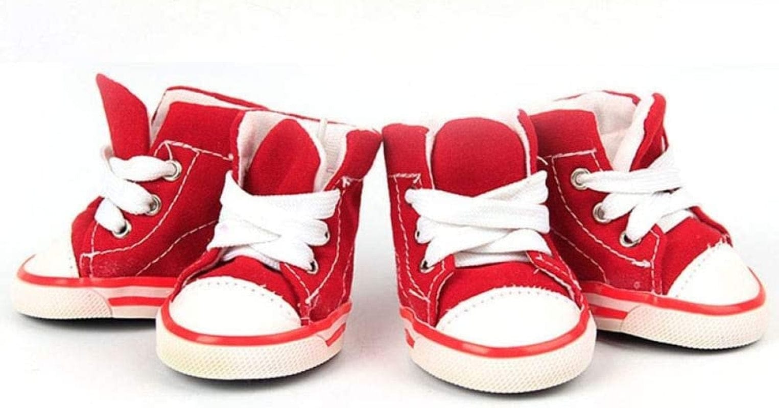 SENERY Pet Canvas Boots Candy Color Puppy Nonslip Causal Dog Shoes Lace up Outdoor Booties Sneaker Paw Protector Animals & Pet Supplies > Pet Supplies > Dog Supplies > Dog Apparel SENERY Red size 2 