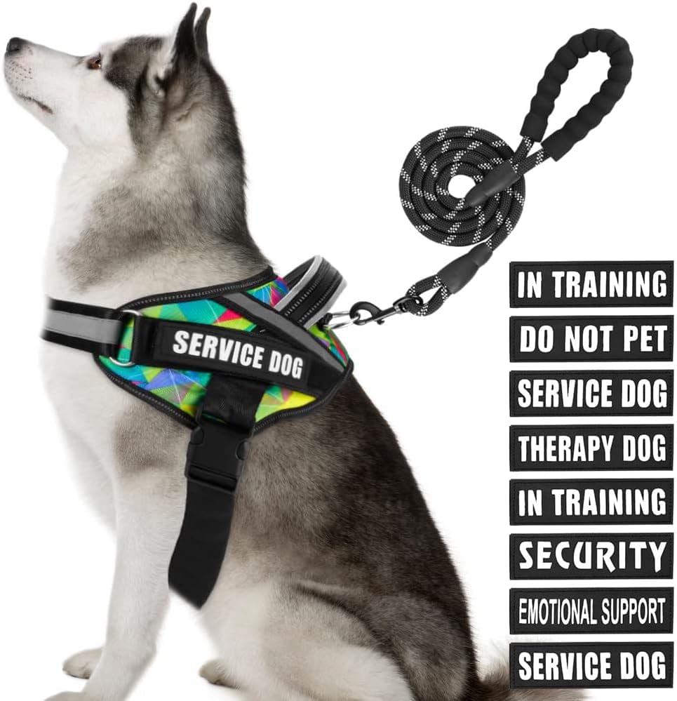 Service Dog Vest Harness and Leash Set, Animire in Training Dog Harness with 8 Dog Patches, Reflective Dog Leash with Soft Padded Handle for Small, Medium, Large, and Extra-Large Dogs Animals & Pet Supplies > Pet Supplies > Dog Supplies > Dog Apparel Animire Multi-Colored XL 