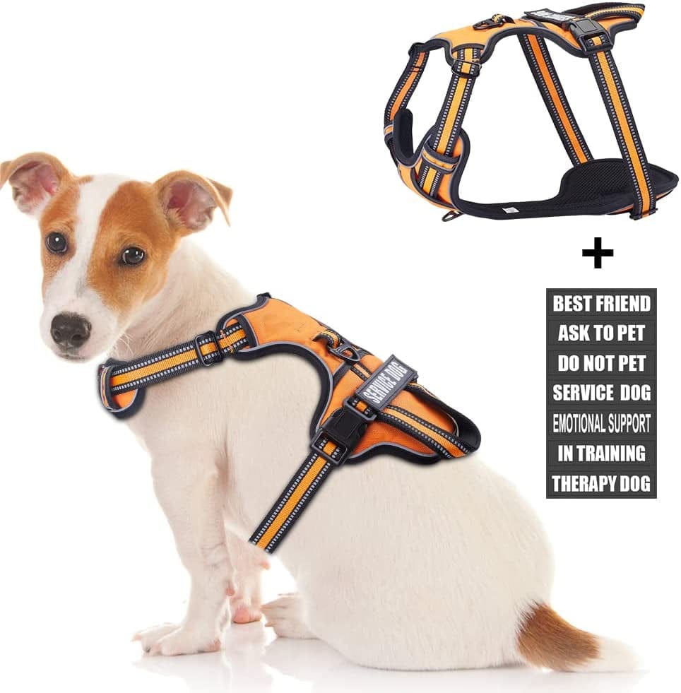 Service Dog Vest Harness, Animire No Pull Dog Harness with 7 Dog Patches, Reflective Pet Harness with Durable Soft Padded Handle for Training Small, Medium, Large, and Extra-Large Dogs(Pink,Small) Animals & Pet Supplies > Pet Supplies > Dog Supplies > Dog Apparel Animire Orange S 