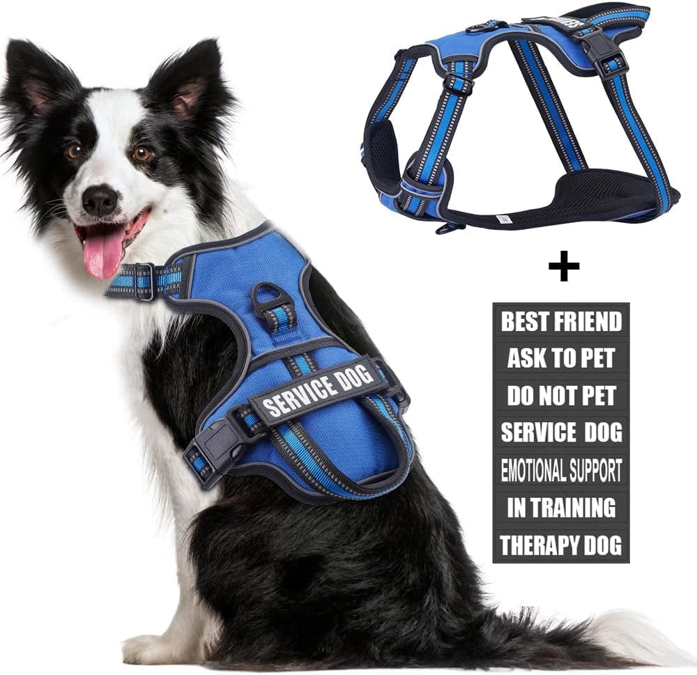 Service Dog Vest Harness, Animire No Pull Dog Harness with 7 Dog Patches, Reflective Pet Harness with Durable Soft Padded Handle for Training Small, Medium, Large, and Extra-Large Dogs(Pink,Small) Animals & Pet Supplies > Pet Supplies > Dog Supplies > Dog Apparel Animire Blue XL 