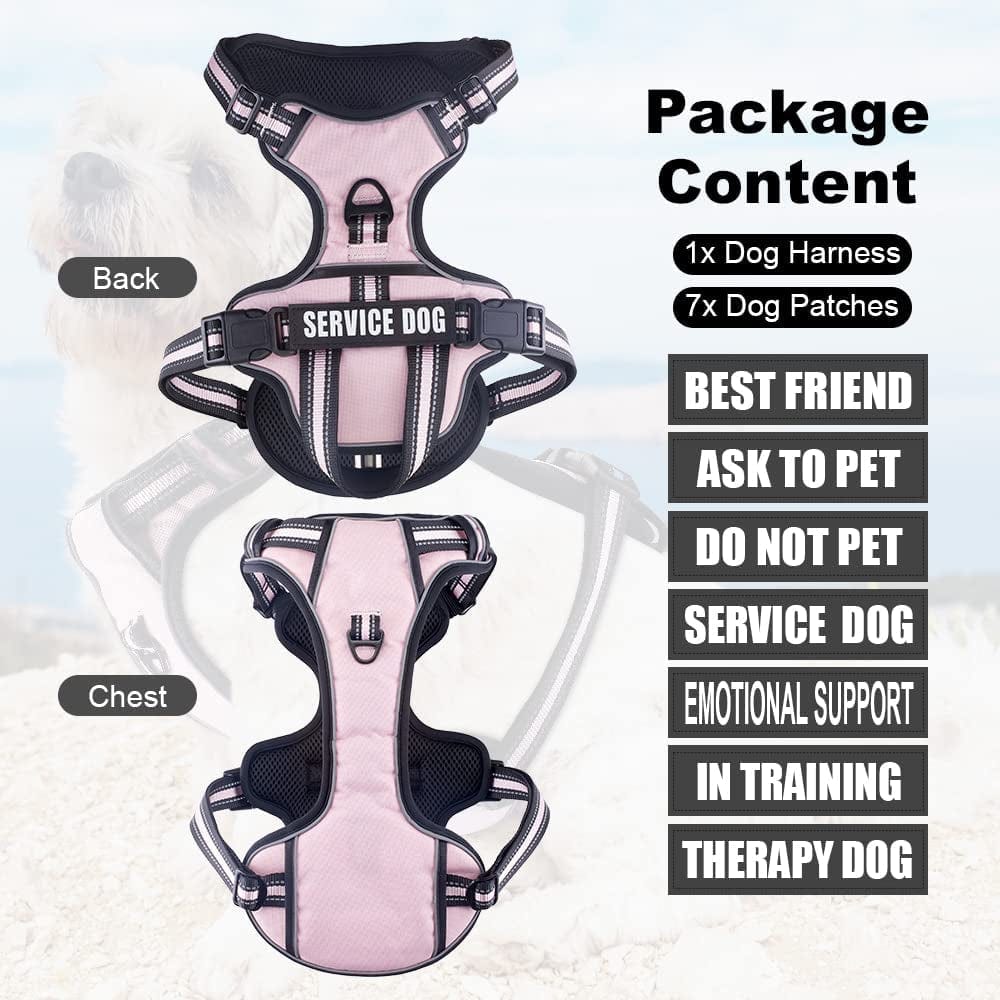 Service Dog Vest Harness, Animire No Pull Dog Harness with 7 Dog Patches, Reflective Pet Harness with Durable Soft Padded Handle for Training Small, Medium, Large, and Extra-Large Dogs(Pink,Small) Animals & Pet Supplies > Pet Supplies > Dog Supplies > Dog Apparel Animire   