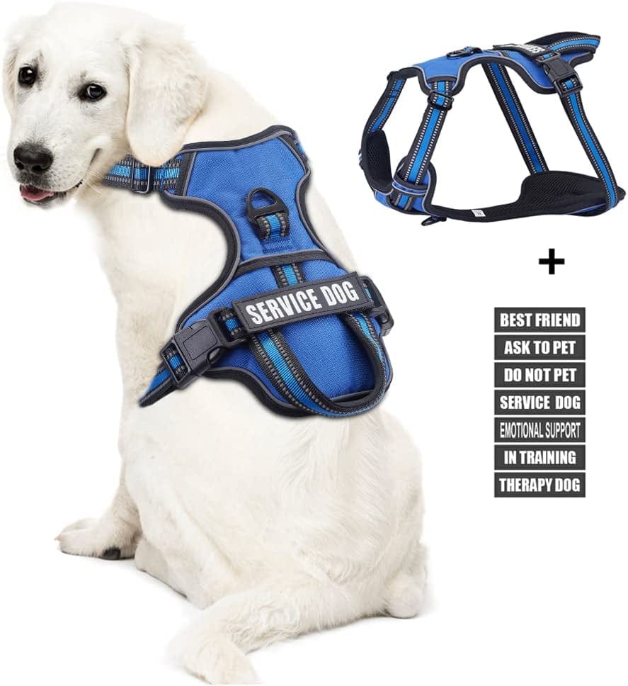 Service Dog Vest Harness, Animire No Pull Dog Harness with 7 Dog Patches, Reflective Pet Harness with Durable Soft Padded Handle for Training Small, Medium, Large, and Extra-Large Dogs(Pink,Small) Animals & Pet Supplies > Pet Supplies > Dog Supplies > Dog Apparel Animire Blue L 