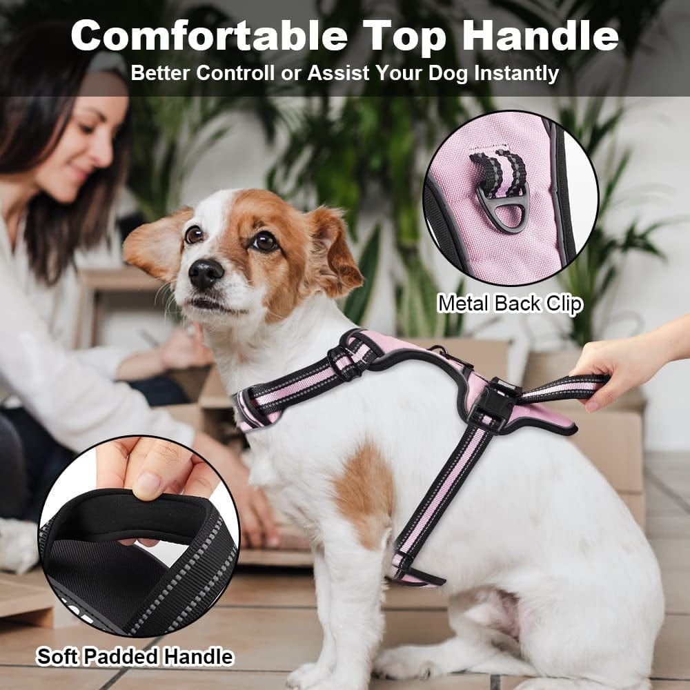 Service Dog Vest Harness, Animire No Pull Dog Harness with 7 Dog Patches, Reflective Pet Harness with Durable Soft Padded Handle for Training Small, Medium, Large, and Extra-Large Dogs(Pink,Small) Animals & Pet Supplies > Pet Supplies > Dog Supplies > Dog Apparel Animire   