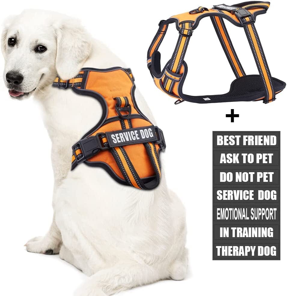 Service Dog Vest Harness, Animire No Pull Dog Harness with 7 Dog Patches, Reflective Pet Harness with Durable Soft Padded Handle for Training Small, Medium, Large, and Extra-Large Dogs(Pink,Small) Animals & Pet Supplies > Pet Supplies > Dog Supplies > Dog Apparel Animire Orange L 