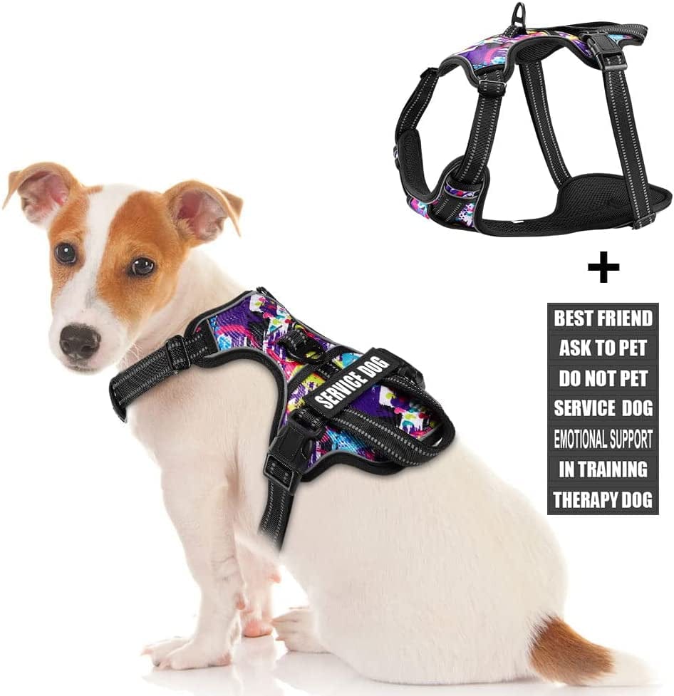 Service Dog Vest Harness, Animire No Pull Dog Harness with 7 Dog Patches, Reflective Pet Harness with Durable Soft Padded Handle for Training Small, Medium, Large, and Extra-Large Dogs(Pink,Small) Animals & Pet Supplies > Pet Supplies > Dog Supplies > Dog Apparel Animire Graffiti Purple S 