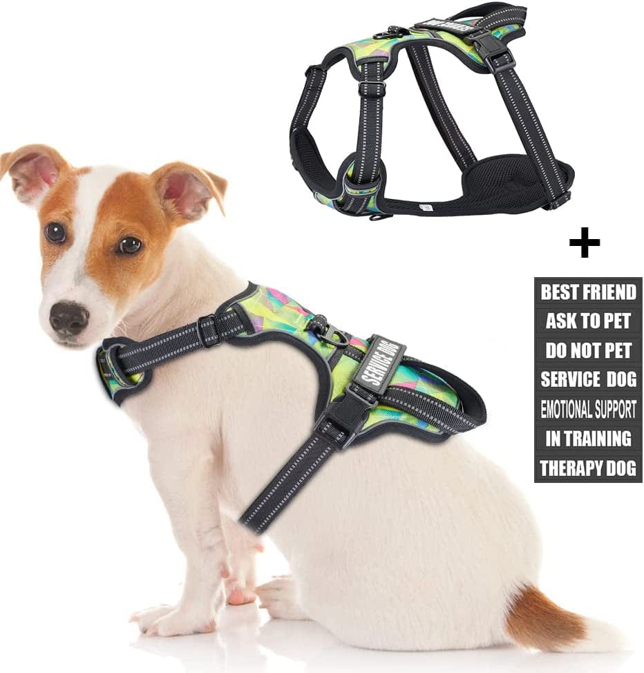 Service Dog Vest Harness, Animire No Pull Dog Harness with 7 Dog Patches, Reflective Pet Harness with Durable Soft Padded Handle for Training Small, Medium, Large, and Extra-Large Dogs(Pink,Small) Animals & Pet Supplies > Pet Supplies > Dog Supplies > Dog Apparel Animire Multi-colored S 