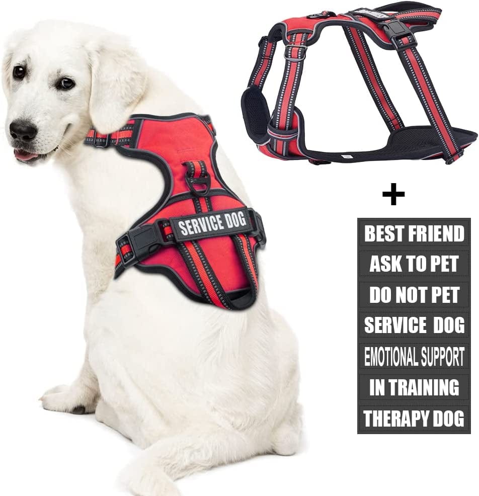 Service Dog Vest Harness, Animire No Pull Dog Harness with 7 Dog Patches, Reflective Pet Harness with Durable Soft Padded Handle for Training Small, Medium, Large, and Extra-Large Dogs(Pink,Small) Animals & Pet Supplies > Pet Supplies > Dog Supplies > Dog Apparel Animire Red L 