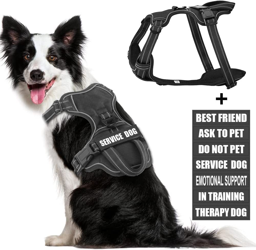 Service Dog Vest Harness, Animire No Pull Dog Harness with 7 Dog Patches, Reflective Pet Harness with Durable Soft Padded Handle for Training Small, Medium, Large, and Extra-Large Dogs(Pink,Small) Animals & Pet Supplies > Pet Supplies > Dog Supplies > Dog Apparel Animire Black XL 