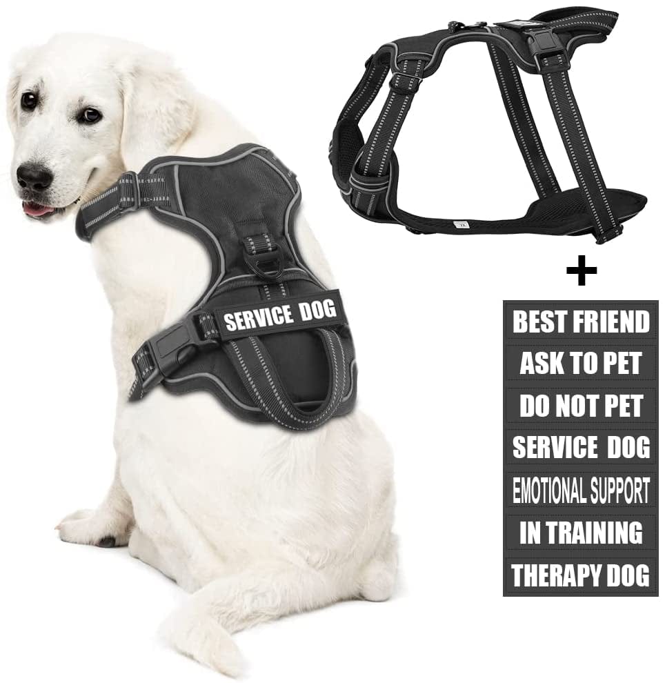 Service Dog Vest Harness, Animire No Pull Dog Harness with 7 Dog Patches, Reflective Pet Harness with Durable Soft Padded Handle for Training Small, Medium, Large, and Extra-Large Dogs(Pink,Small) Animals & Pet Supplies > Pet Supplies > Dog Supplies > Dog Apparel Animire Black L 