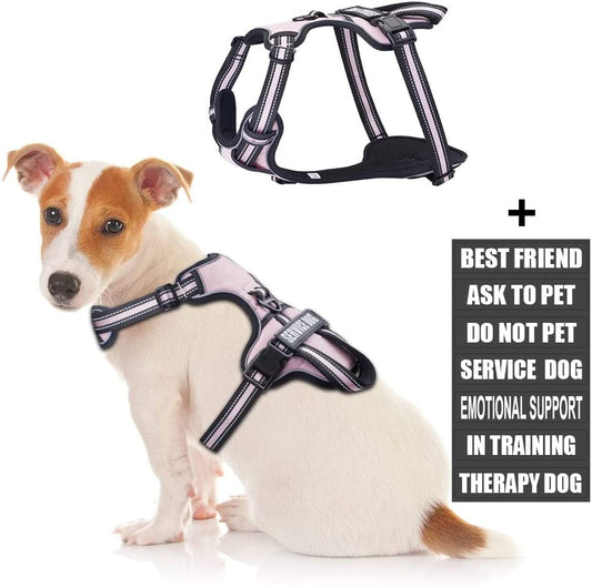 Service Dog Vest Harness, Animire No Pull Dog Harness with 7 Dog Patches, Reflective Pet Harness with Durable Soft Padded Handle for Training Small, Medium, Large, and Extra-Large Dogs(Pink,Small) Animals & Pet Supplies > Pet Supplies > Dog Supplies > Dog Apparel Animire Pink S 
