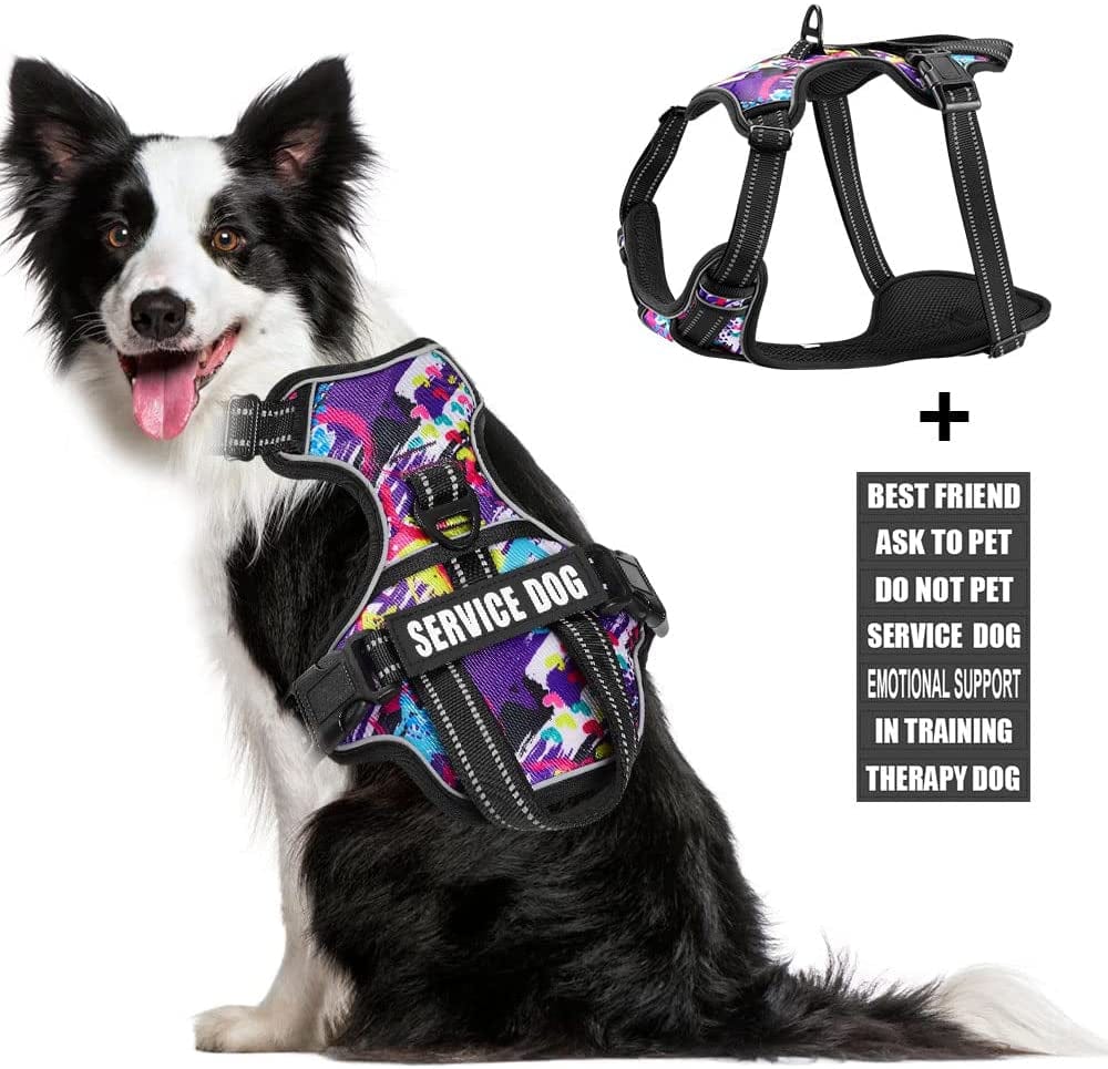 Service Dog Vest Harness, Animire No Pull Dog Harness with 7 Dog Patches, Reflective Pet Harness with Durable Soft Padded Handle for Training Small, Medium, Large, and Extra-Large Dogs(Pink,Small) Animals & Pet Supplies > Pet Supplies > Dog Supplies > Dog Apparel Animire Graffiti Purple XL 