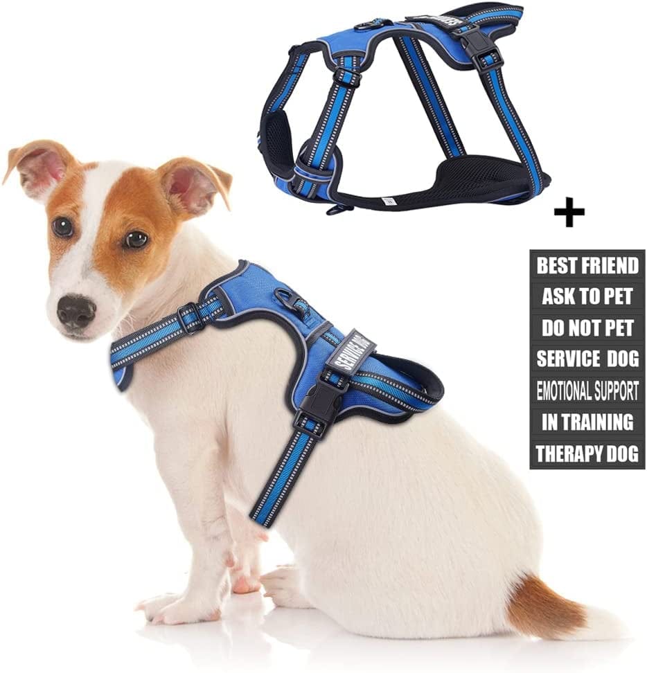 Service Dog Vest Harness, Animire No Pull Dog Harness with 7 Dog Patches, Reflective Pet Harness with Durable Soft Padded Handle for Training Small, Medium, Large, and Extra-Large Dogs(Pink,Small) Animals & Pet Supplies > Pet Supplies > Dog Supplies > Dog Apparel Animire Blue S 