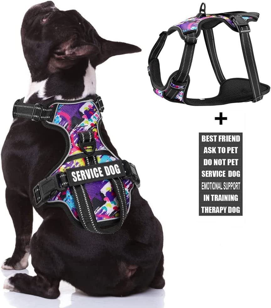 Service Dog Vest Harness, Animire No Pull Dog Harness with 7 Dog Patches, Reflective Pet Harness with Durable Soft Padded Handle for Training Small, Medium, Large, and Extra-Large Dogs(Pink,Small) Animals & Pet Supplies > Pet Supplies > Dog Supplies > Dog Apparel Animire Graffiti Purple Medium 