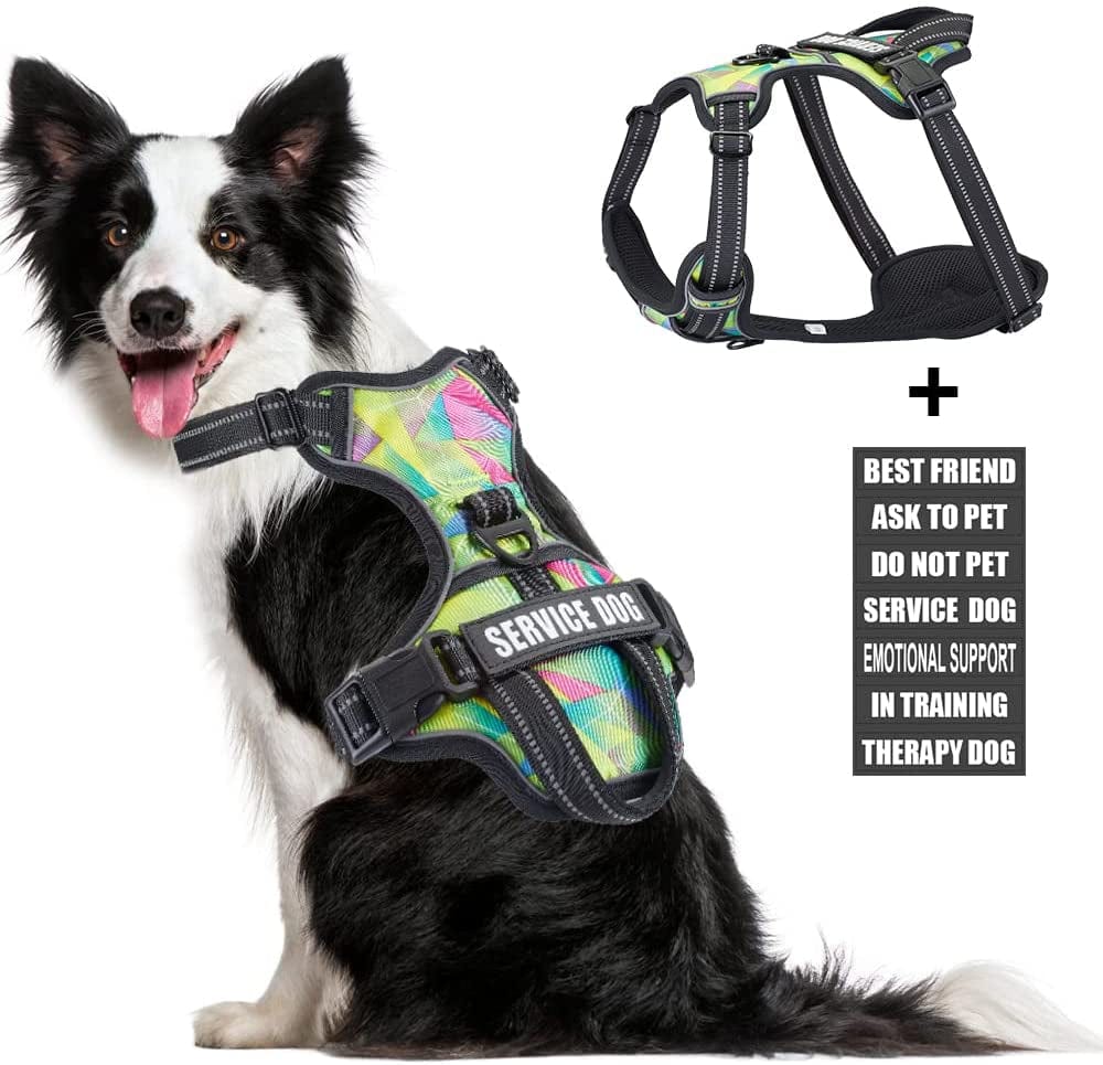 Service Dog Vest Harness, Animire No Pull Dog Harness with 7 Dog Patches, Reflective Pet Harness with Durable Soft Padded Handle for Training Small, Medium, Large, and Extra-Large Dogs(Pink,Small) Animals & Pet Supplies > Pet Supplies > Dog Supplies > Dog Apparel Animire Multi-colored XL 