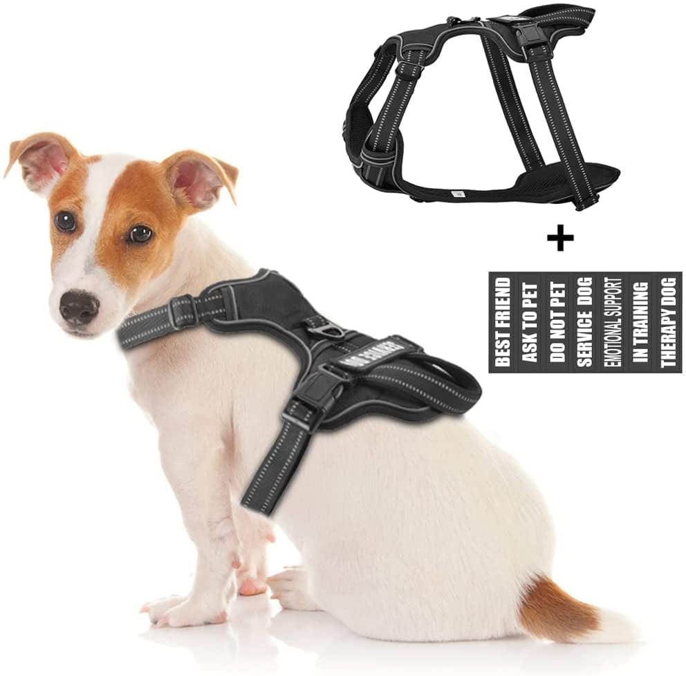 Service Dog Vest Harness, Animire No Pull Dog Harness with 7 Dog Patches, Reflective Pet Harness with Durable Soft Padded Handle for Training Small, Medium, Large, and Extra-Large Dogs(Pink,Small) Animals & Pet Supplies > Pet Supplies > Dog Supplies > Dog Apparel Animire Black S 