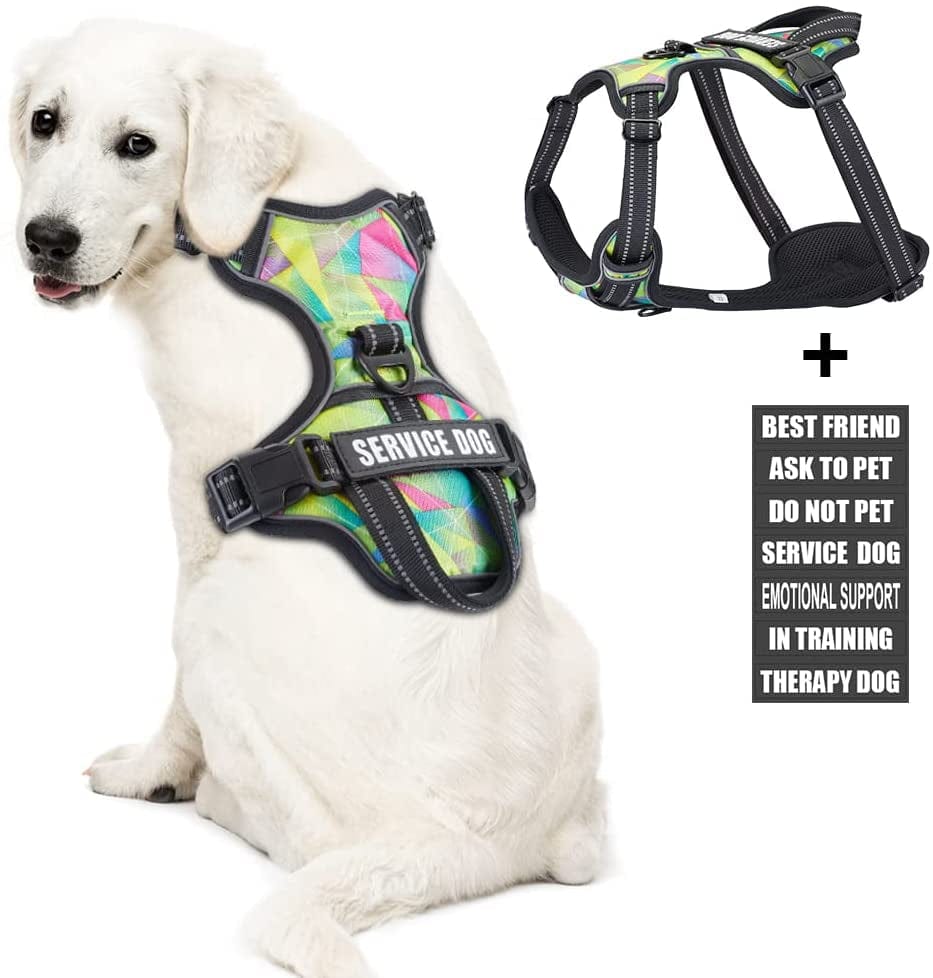 Service Dog Vest Harness, Animire No Pull Dog Harness with 7 Dog Patches, Reflective Pet Harness with Durable Soft Padded Handle for Training Small, Medium, Large, and Extra-Large Dogs(Pink,Small) Animals & Pet Supplies > Pet Supplies > Dog Supplies > Dog Apparel Animire Multi-colored L 