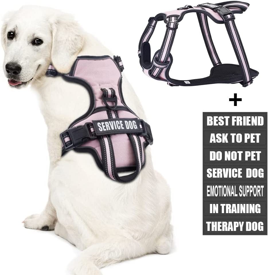 Service Dog Vest Harness, Animire No Pull Dog Harness with 7 Dog Patches, Reflective Pet Harness with Durable Soft Padded Handle for Training Small, Medium, Large, and Extra-Large Dogs(Pink,Small) Animals & Pet Supplies > Pet Supplies > Dog Supplies > Dog Apparel Animire Pink L 